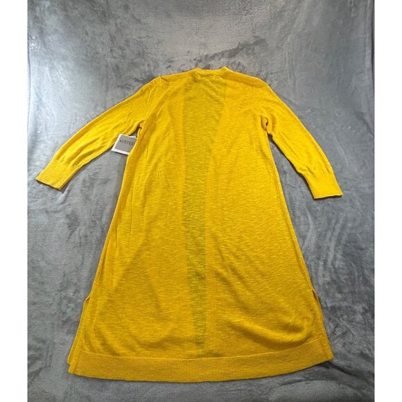 Kasper Cardigan Women's Medium Open Front Long Duster Yellow Sweater - Picture 11 of 12